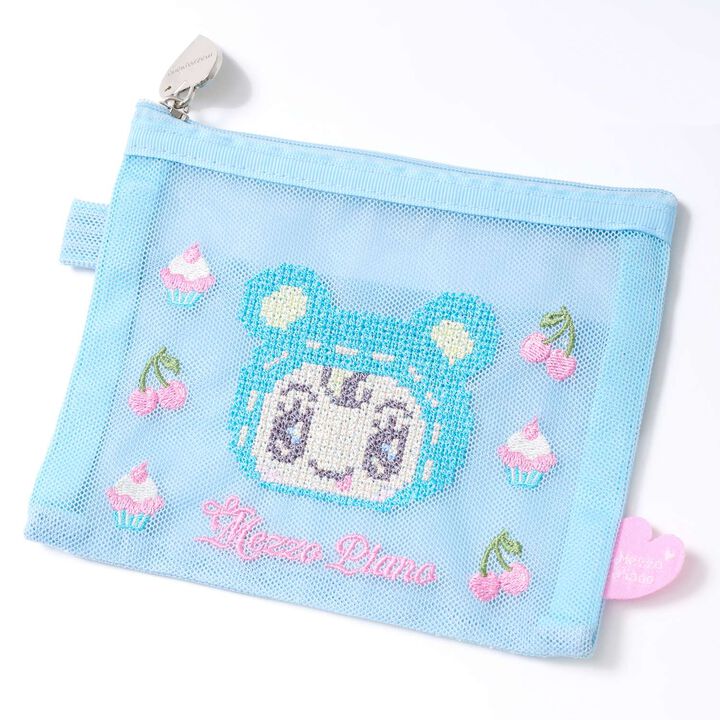Assorted Character Embroidered Mesh Pouch [Berrie-chan / Blueberrie-chan],, medium
