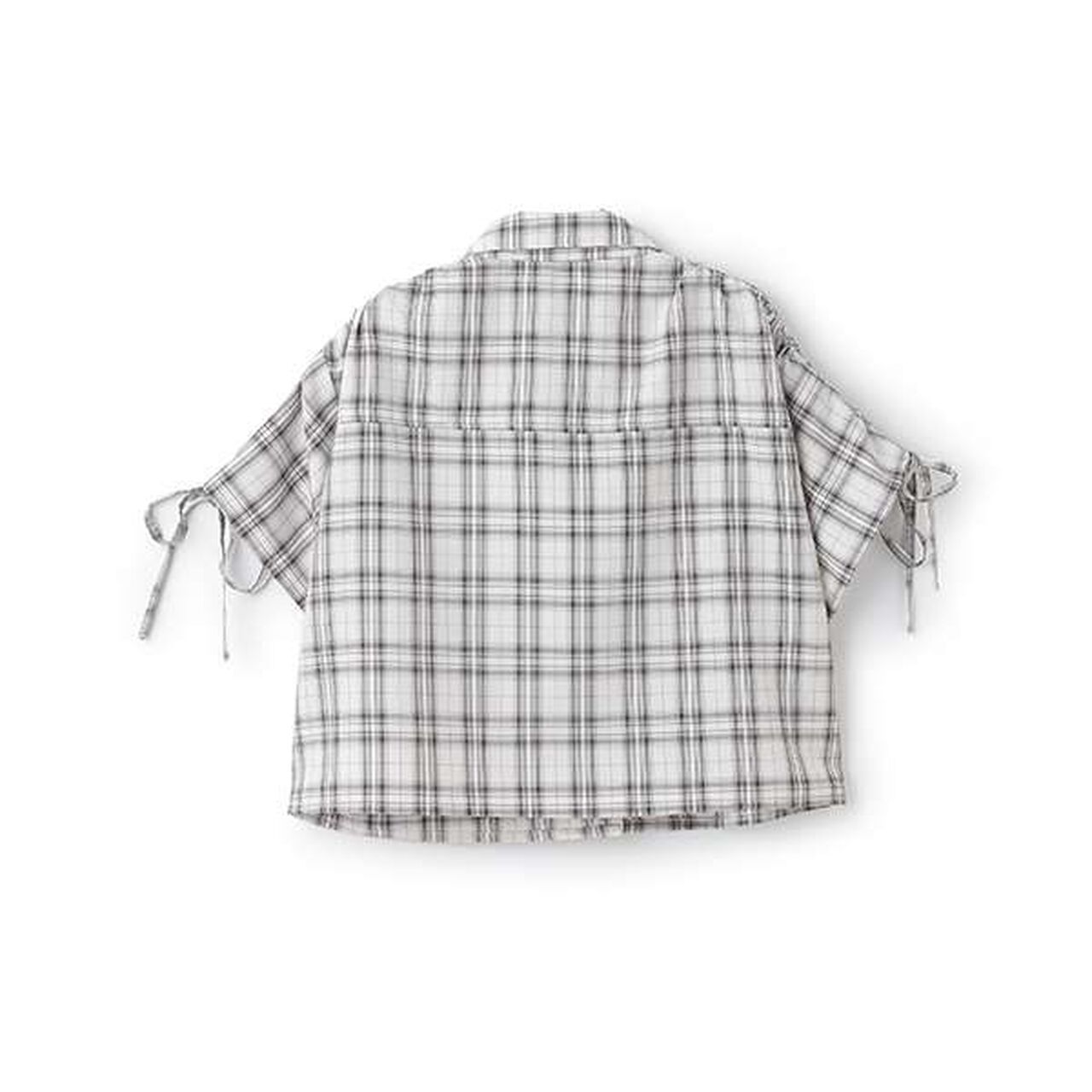Drawstring Short-Sleeve Checkered Shirt,Blue, large image number 8