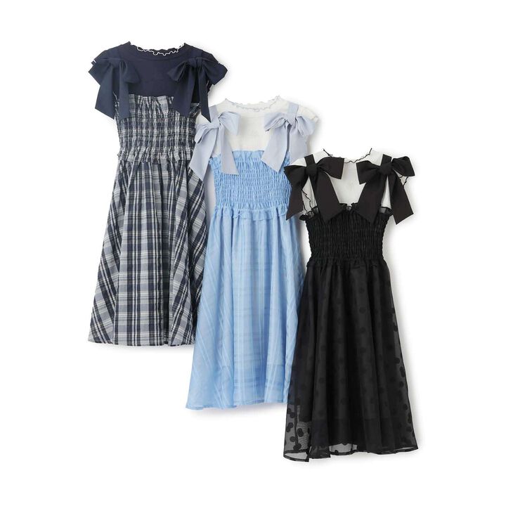 [Restocked] Shoulder Ribbon Jumper Skirt & Melow Inner Set,Black, medium image number 14