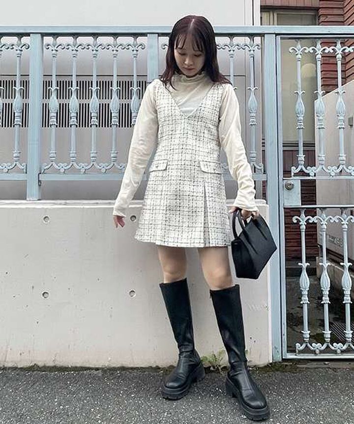 Tweed Jumper Skirt,Off white, medium image number 11