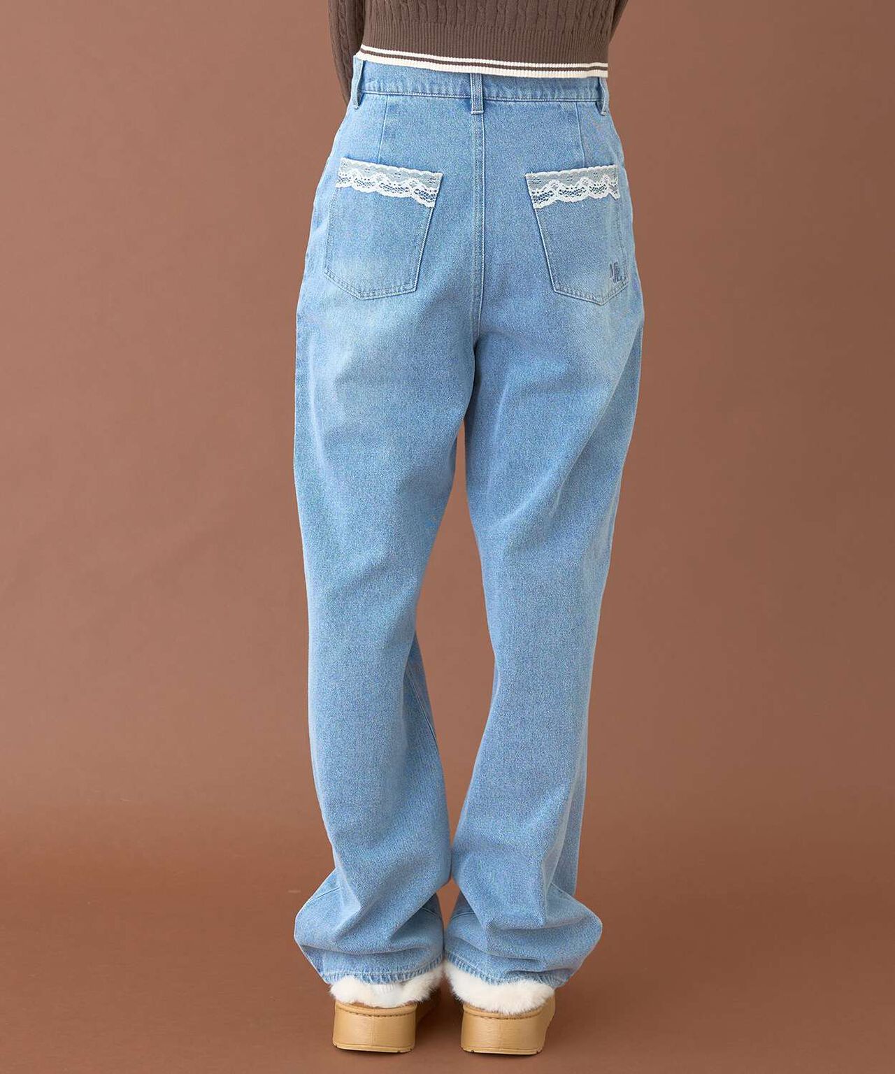 Lace Pocket Denim Pants,Deep blue, large image number 1