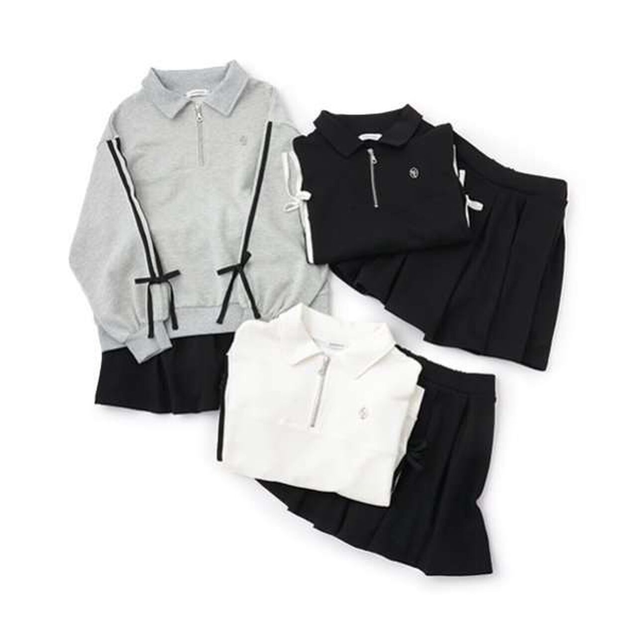 Half-Zip Pleated Set,Top gray, large image number 2