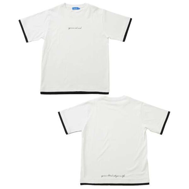 Front Logo Print Layered Hem Short Sleeve T-Shirt,Navy, medium image number 14