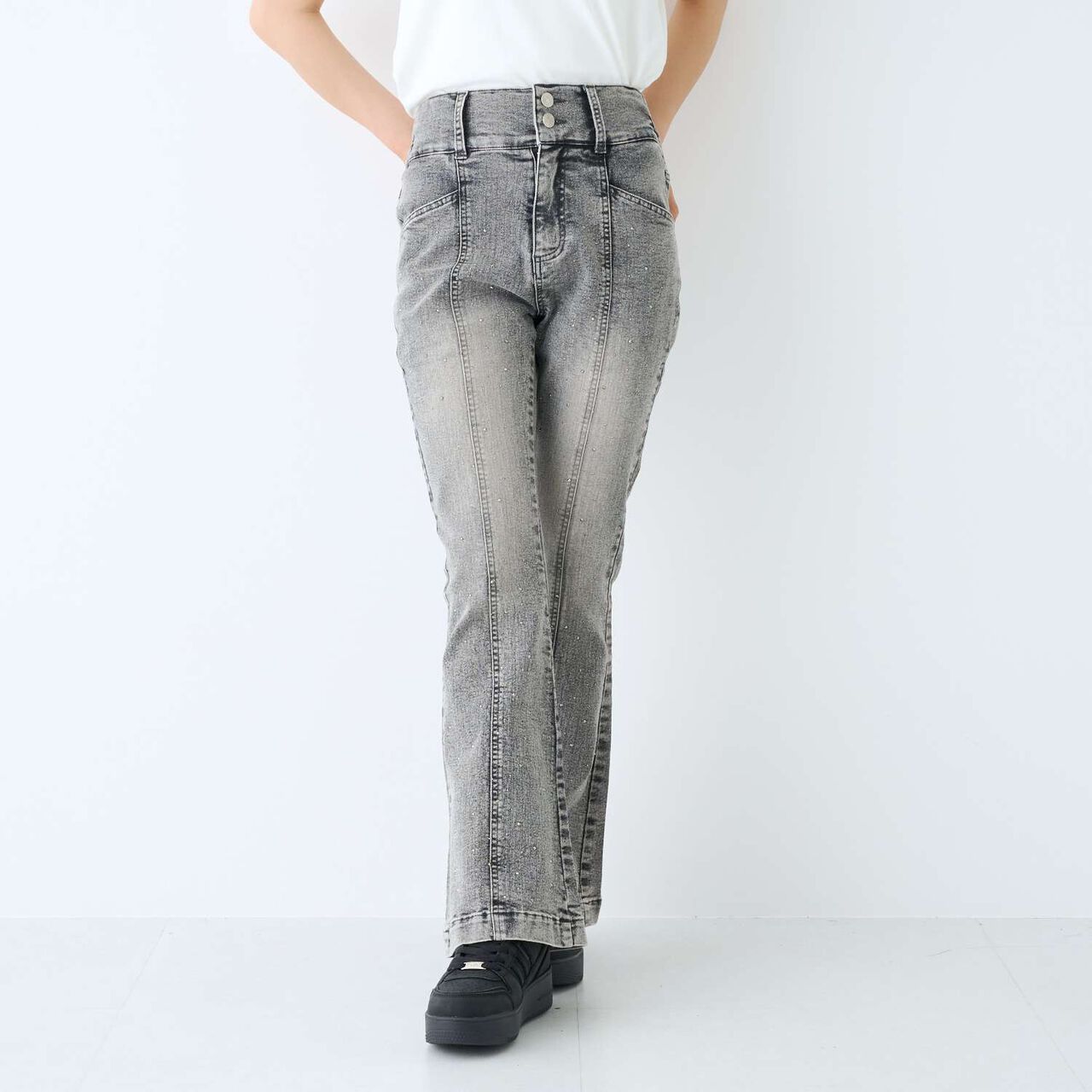 [Stretch] Sparkling Flare Denim Pants,Blue, large image number 6
