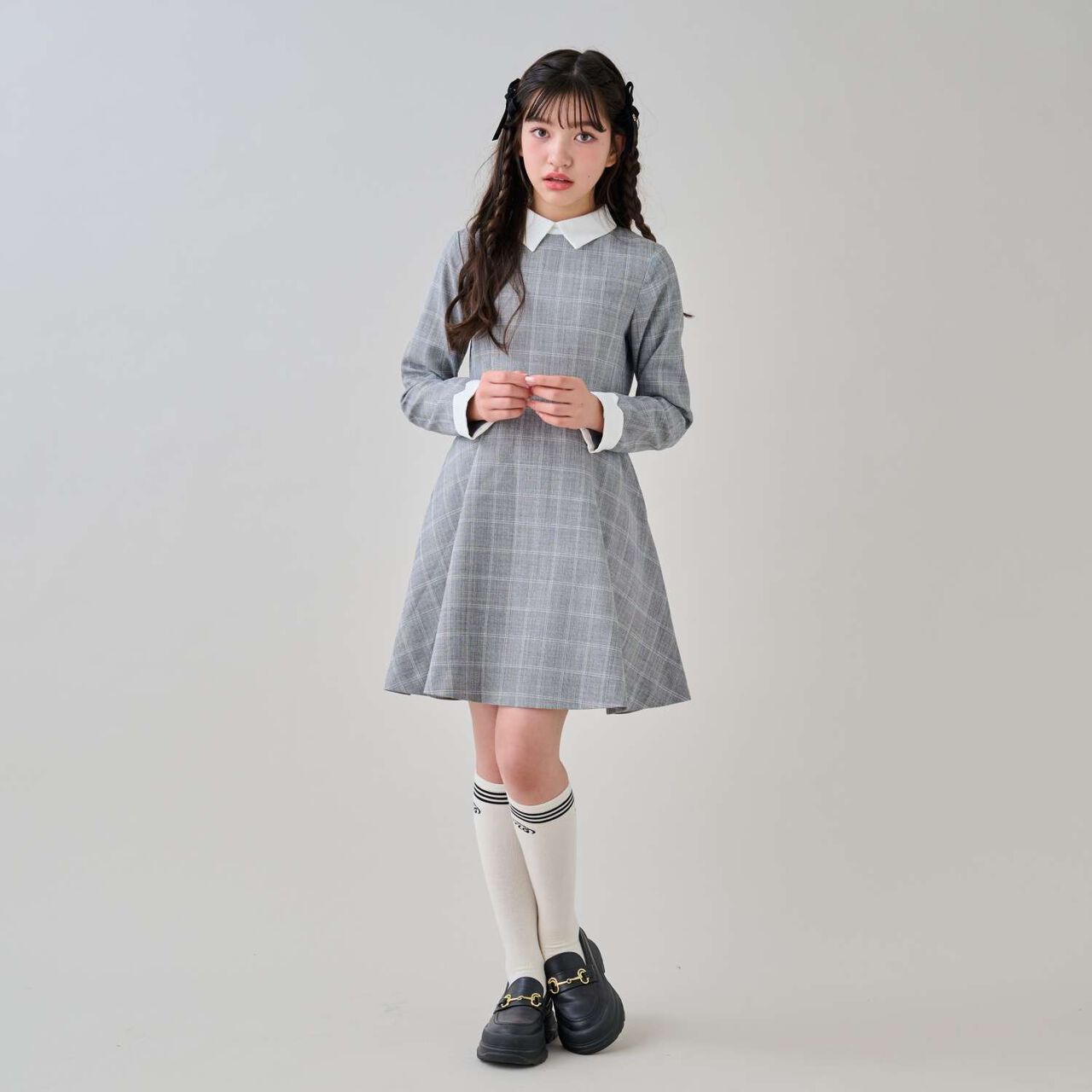[Graduation Attire] Collared One-Piece Dress,Charcoal gray, large image number 5