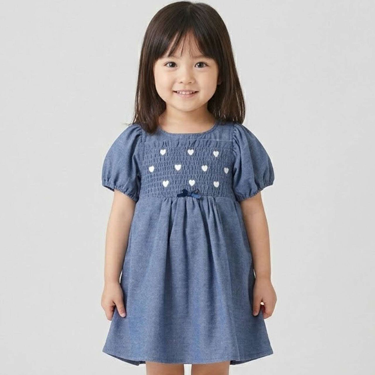 Heart Embroidery One-Piece Dress,Navy, large image number 0