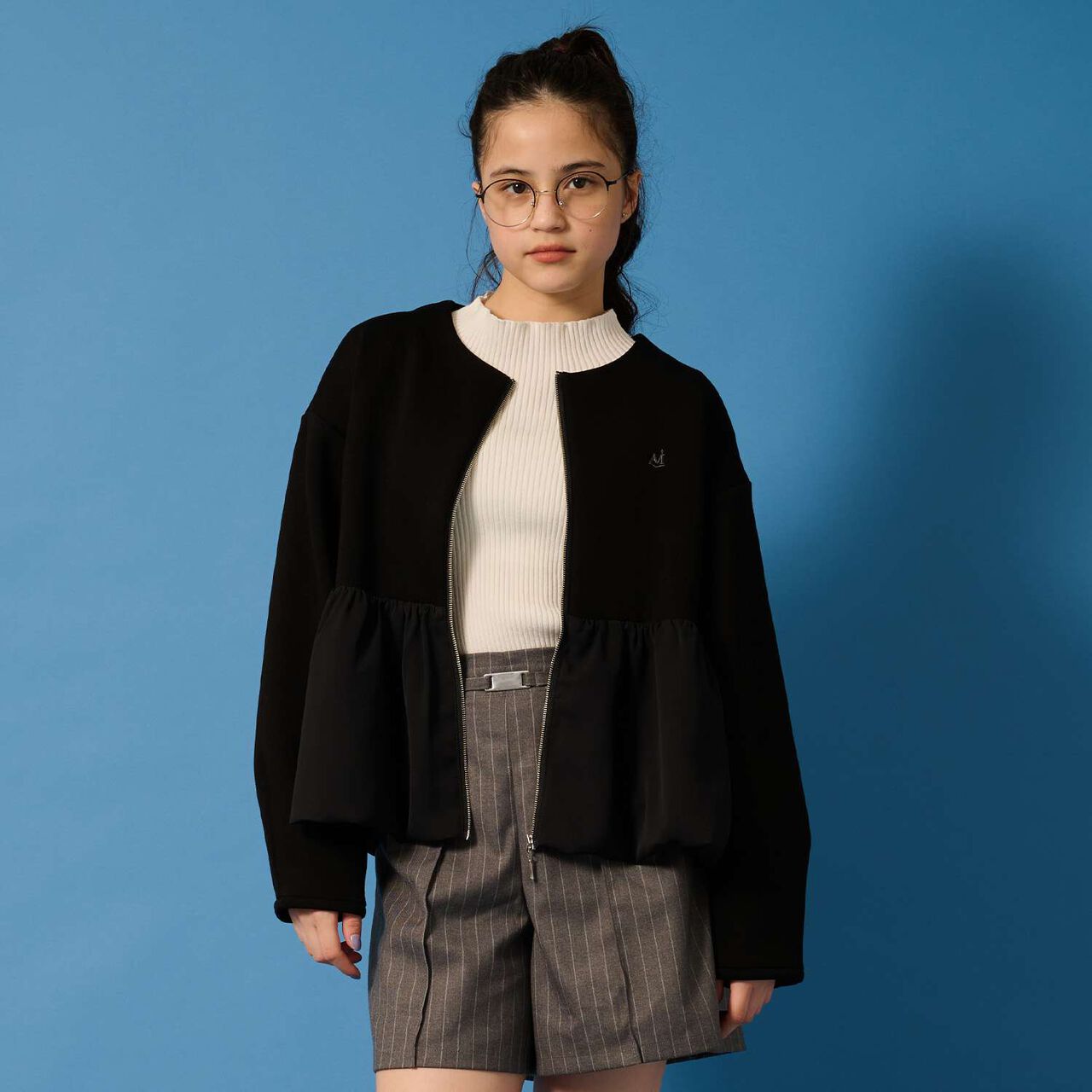 [AMI] Cardigan with Balloon Zipper,Black, large image number 0