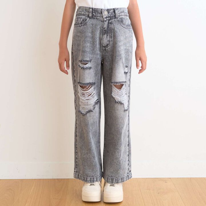 [LTXC/Cool Touch] Distressed Denim Wide Pants,Gray, medium image number 2