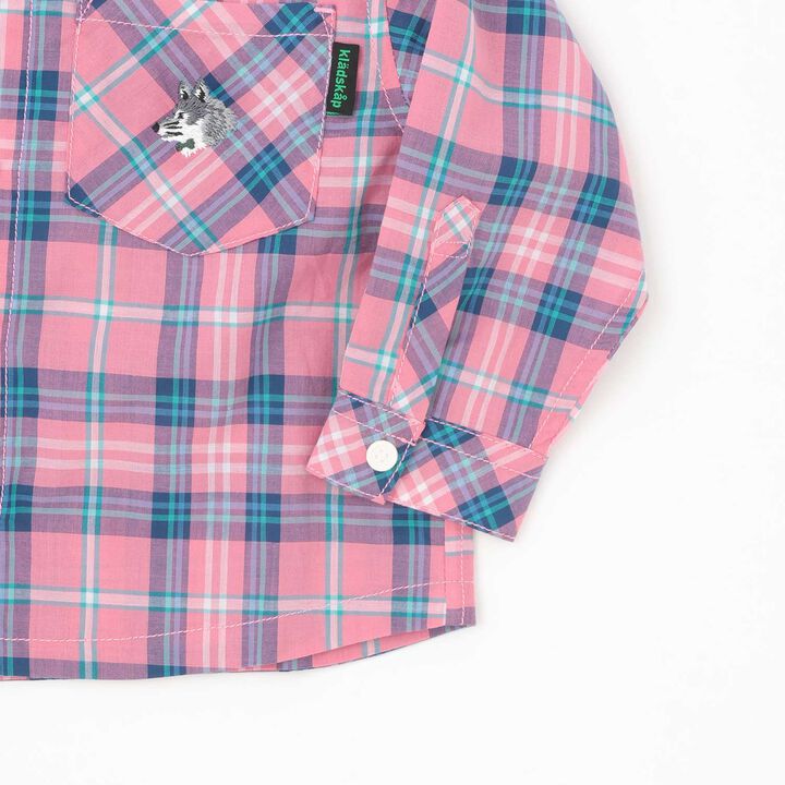 Wolf Embroidery Checkered Long-Sleeve Shirt,Yellow, medium image number 4