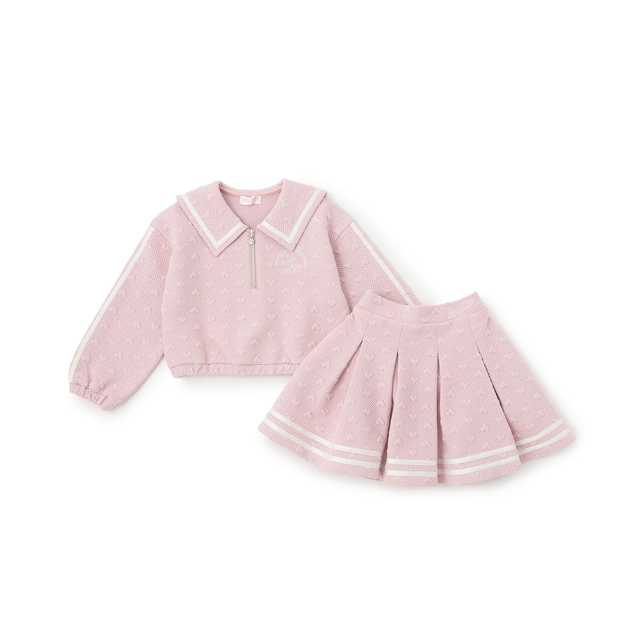 Cut Jacquard Half-Zip Sailor Outfit Set,Pink, large image number 3