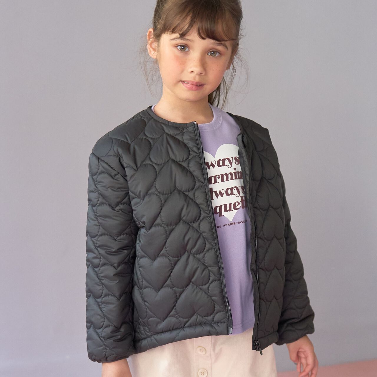 [Light and Fluffy] Heart Quilted Puff Jacket with Storage Pouch,Blue gray, large image number 11