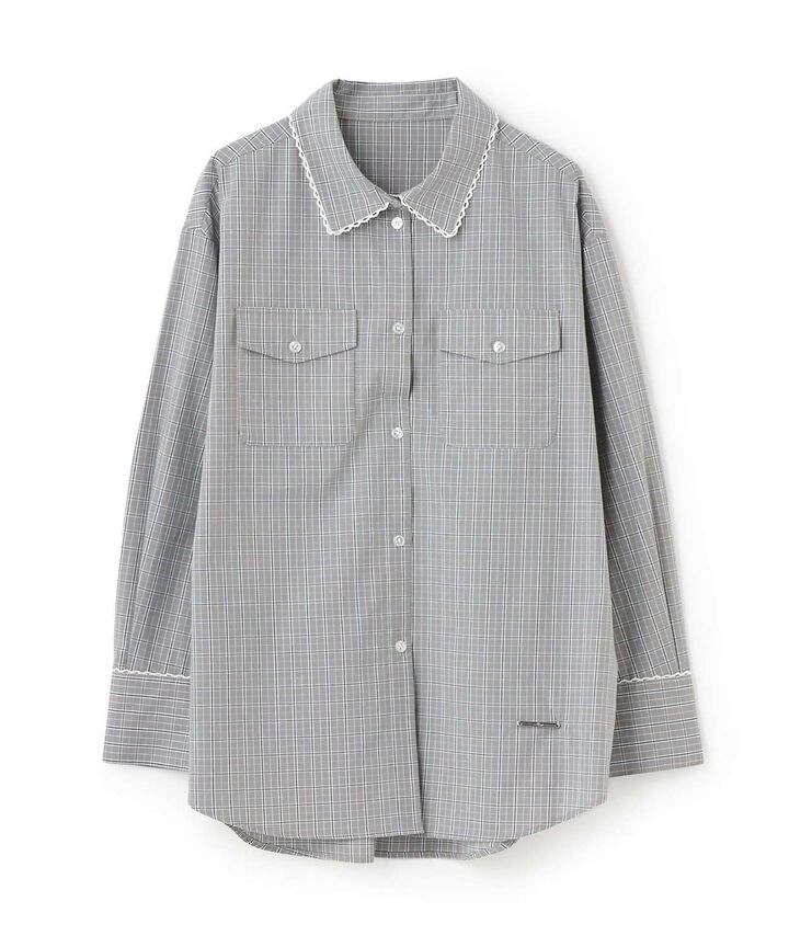 Checkered Shirt with Logo Plate [Korean Fashion],Gray, medium image number 7