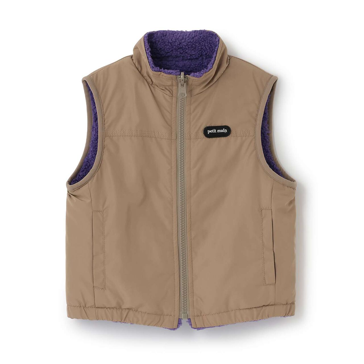 Plain Boa Reversible Vest,Light beige, large image number 4