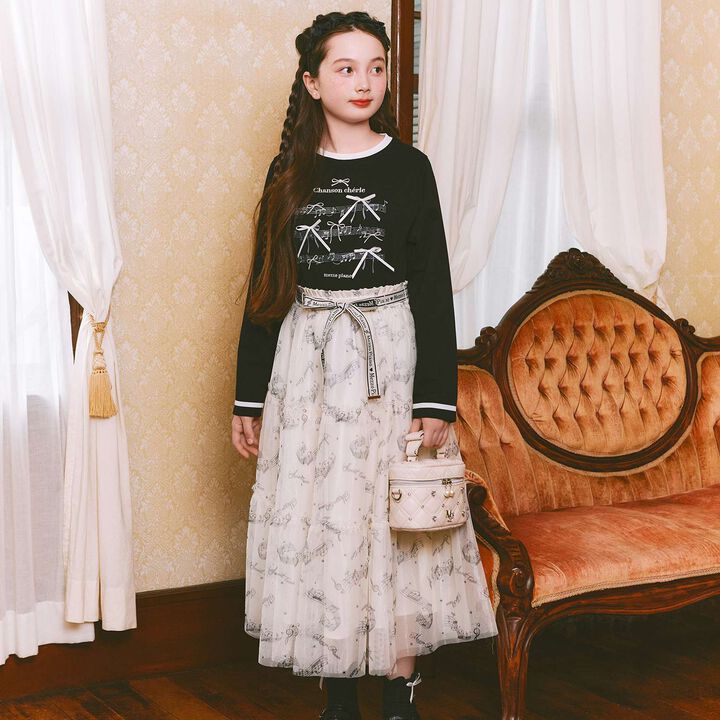 Musical Note Pattern Frill Tulle Skirt♪,Black, medium image number 9