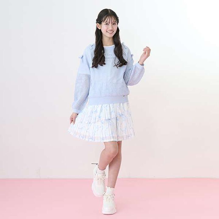 Lurex Mesh Knit & Short Sleeve T-Shirt Set,Light pink, medium image number 4