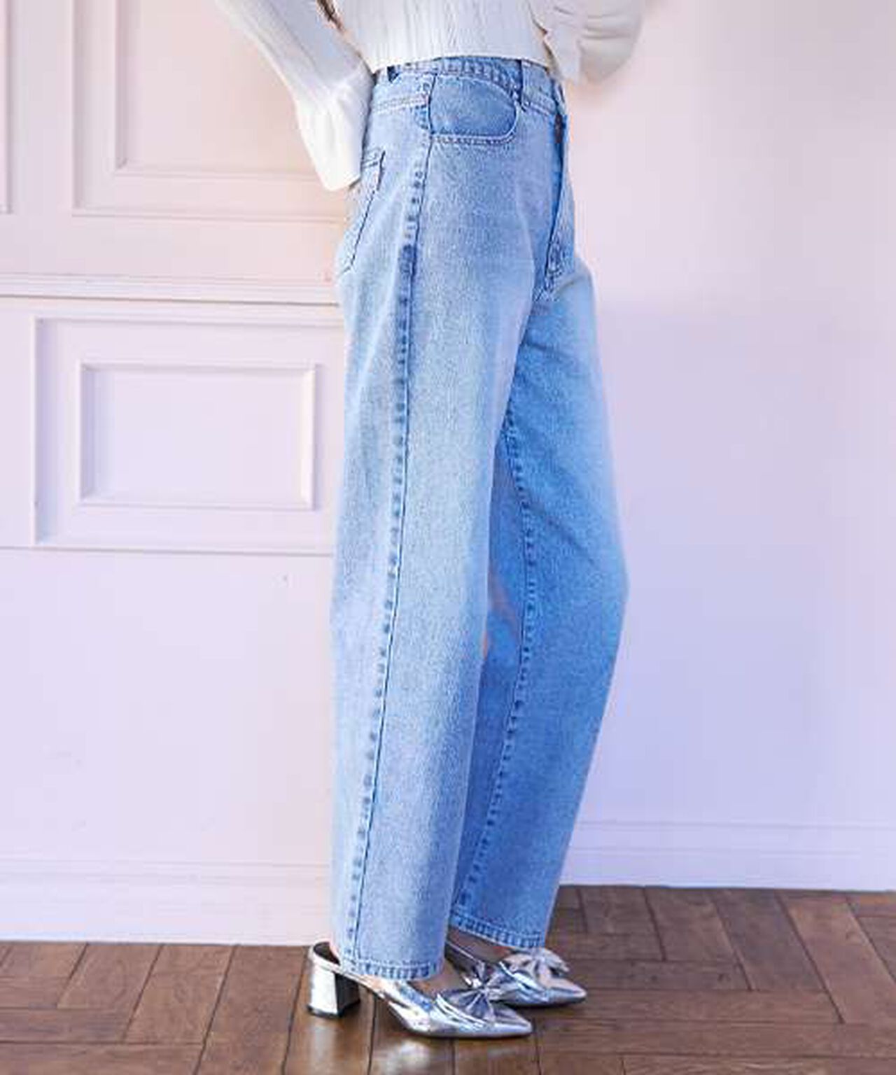 Heart Logo Straight Denim Pants,Blue, large image number 1