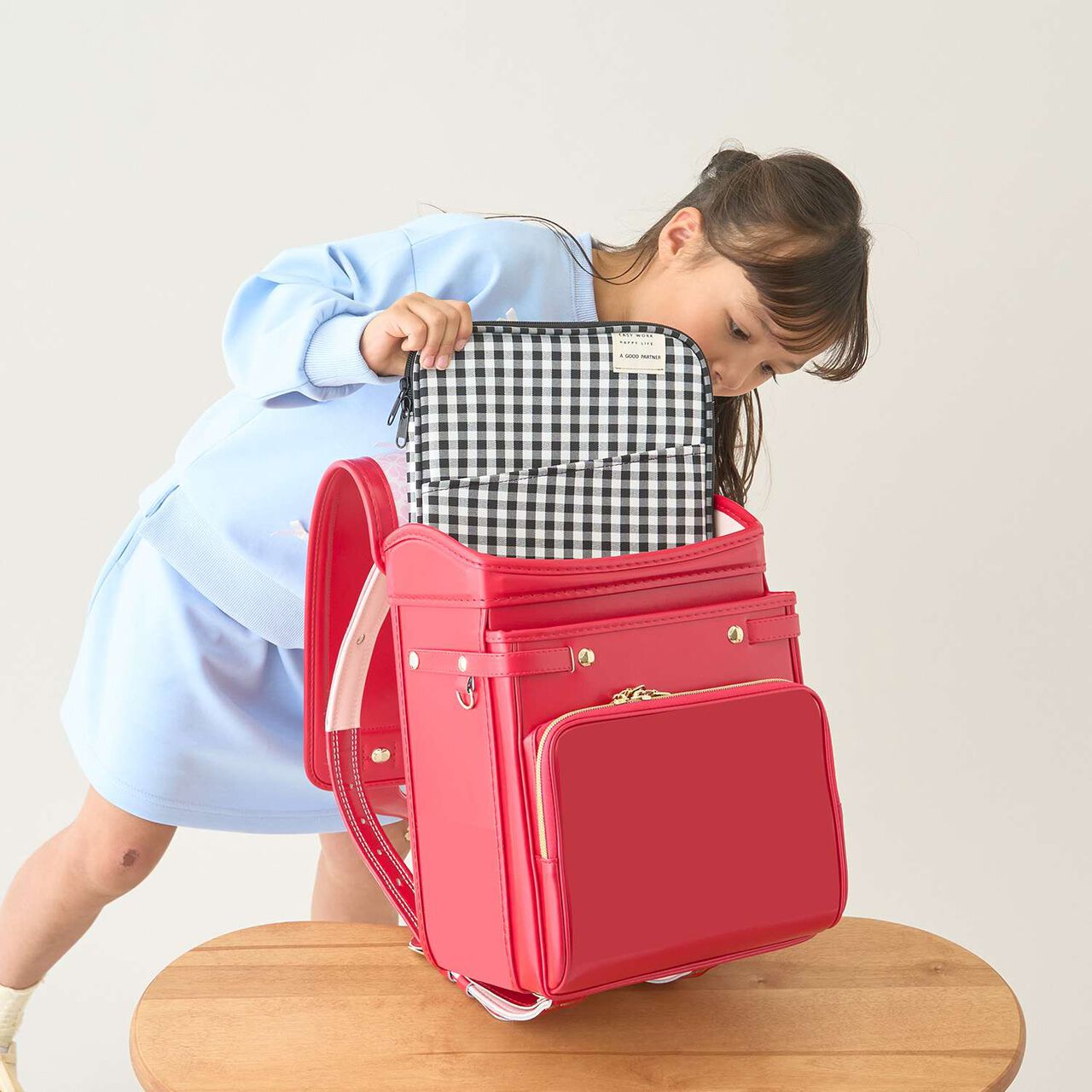[School-Ready] Gingham Check Tablet Case (11-inch),Sax blue, large image number 8