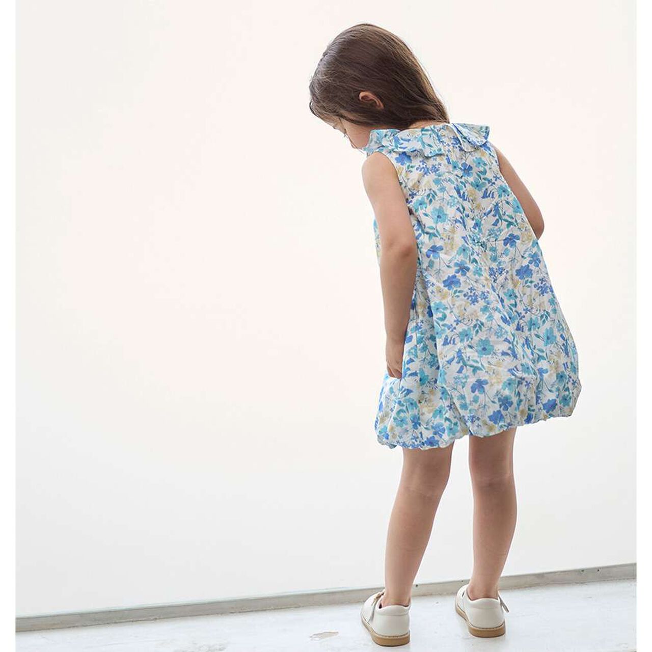 Floral Pattern Balloon One-Piece Dress,Blue, large image number 2