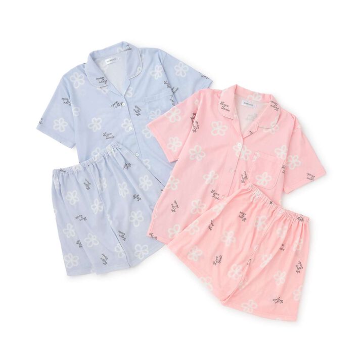 [Room Wear/Pajamas] Short-Sleeve All-Over Pattern Shirt & Shorts Set,Red, medium image number 3
