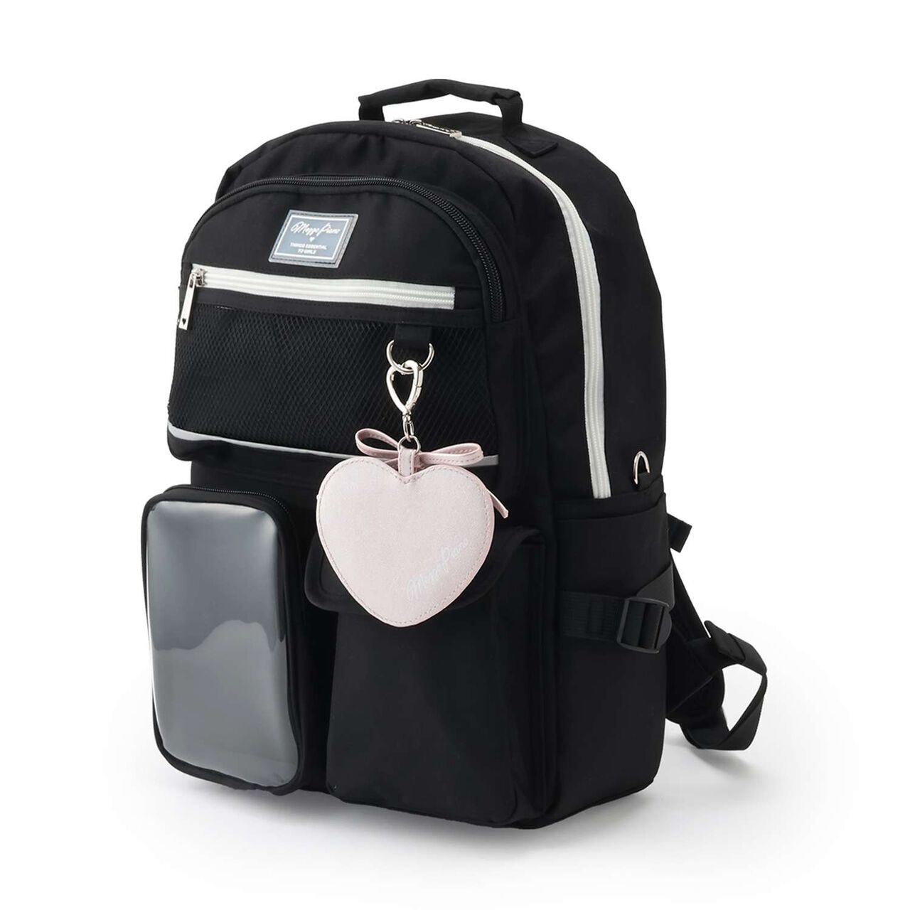 Water-Repellent Clear Pocket Backpack with Charm 20L,Black, large image number 0