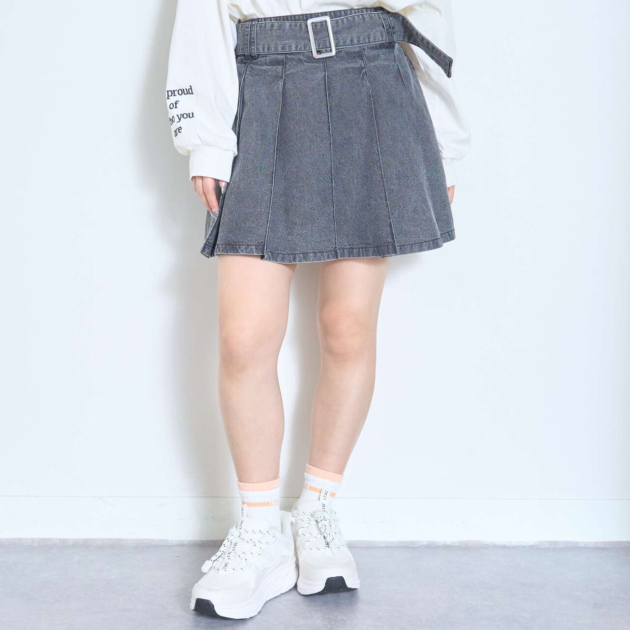 [LTXC] Denim Pleated Skirt with Belt,Navy, large image number 7