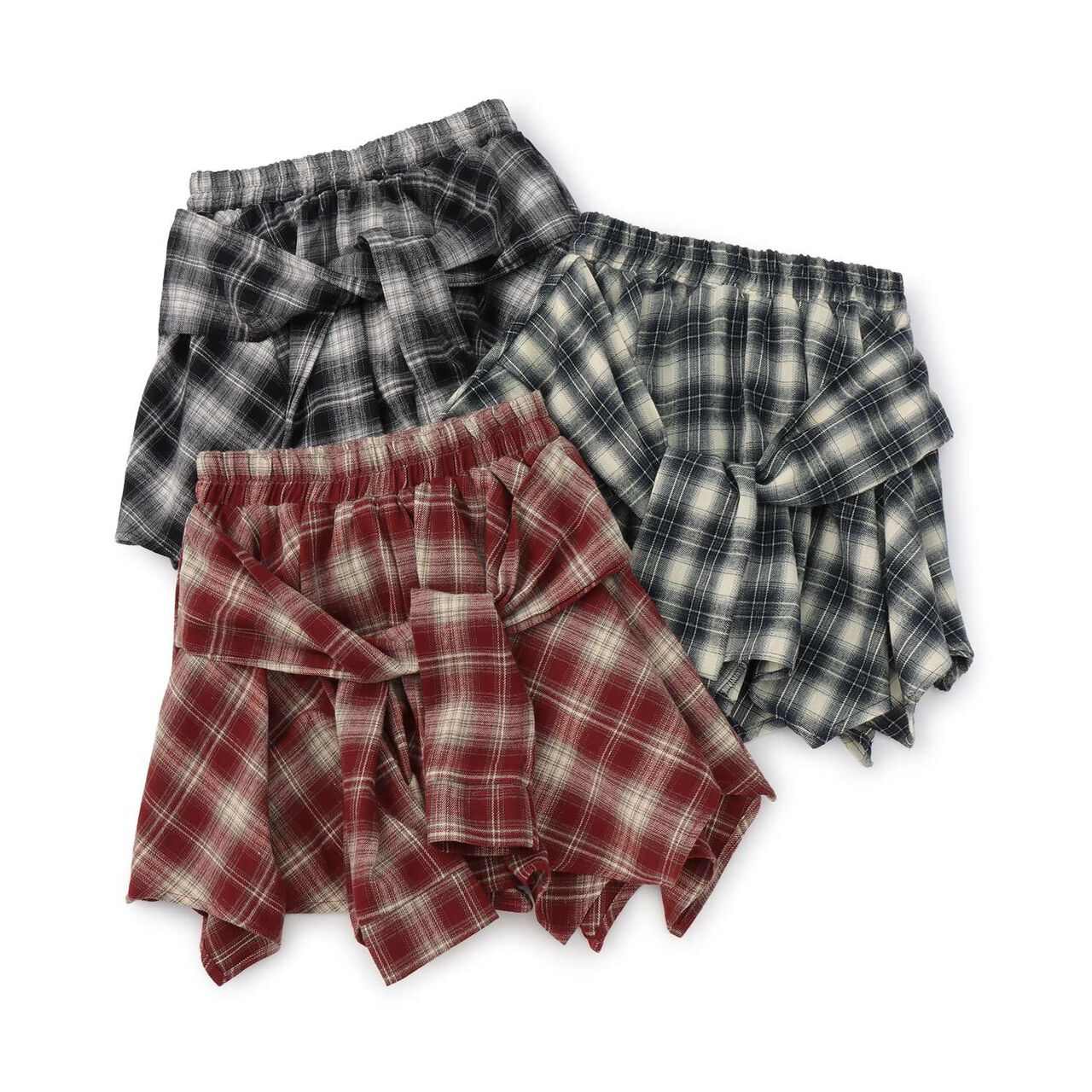 [LTXC] Waist Wrap Style Checkered Culottes,Black, large image number 4