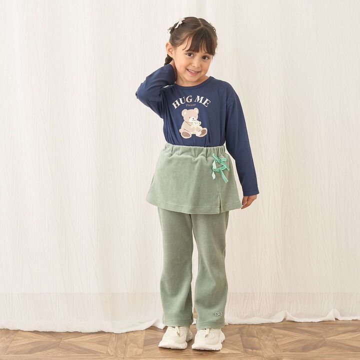 Plush Velour Coordinatable Setup Flared Pants with Skirt,Emerald green, medium image number 26