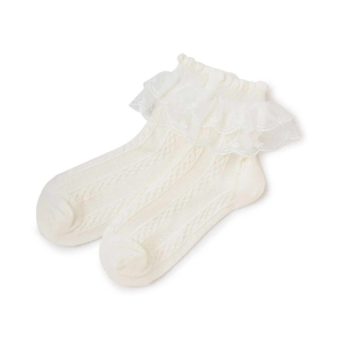 Lace-Trimmed Socks,Brown, large image number 2