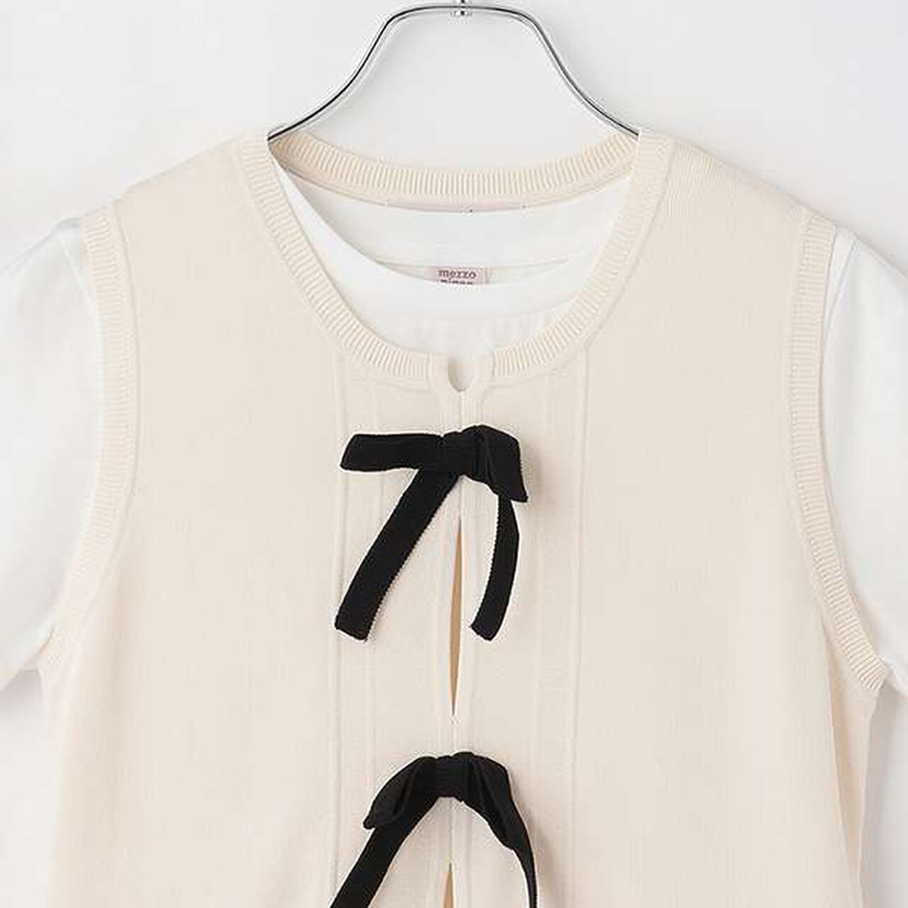 Lightweight Knit Vest & T-Shirt Set,Black, large image number 3