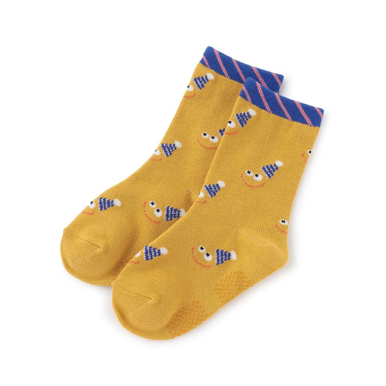 Face Pattern Crew Socks,Yellow, large image number 0