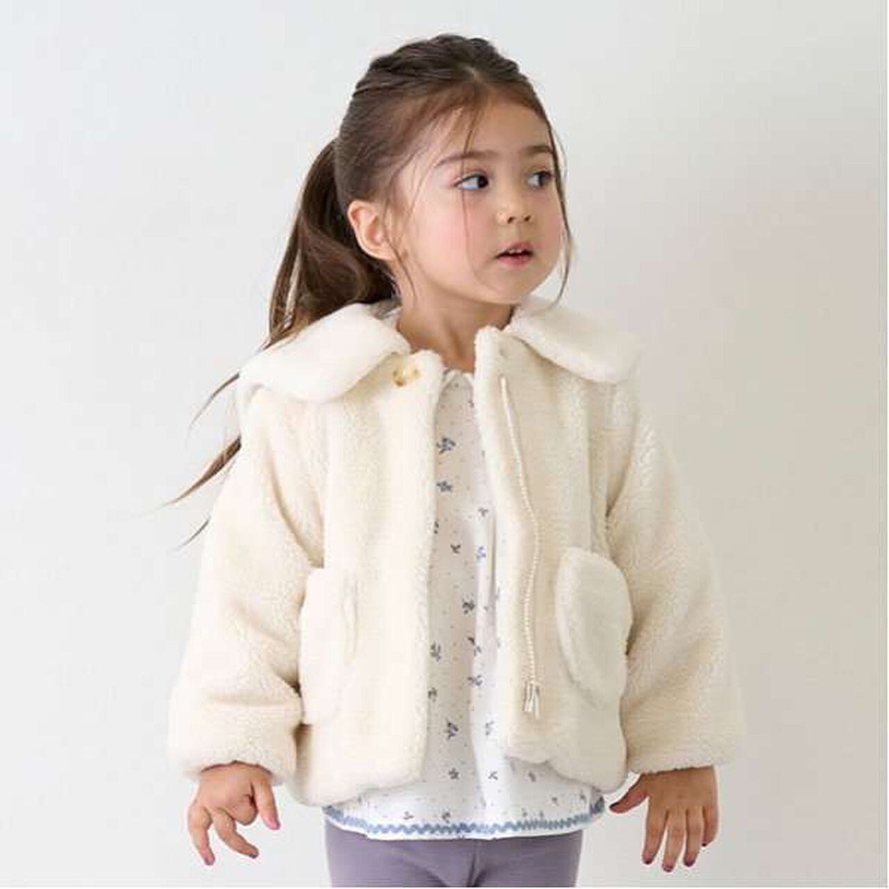 Fluffy Sailor Collar Fleece Jacket,Ivory, large image number 7