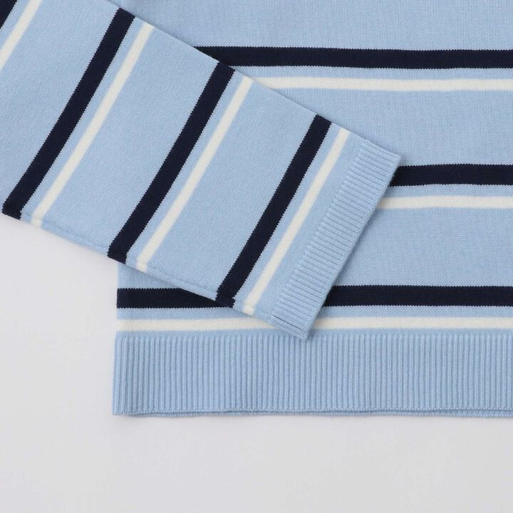 Stripe Pattern Polo Knitwear,Sax blue, medium image number 4