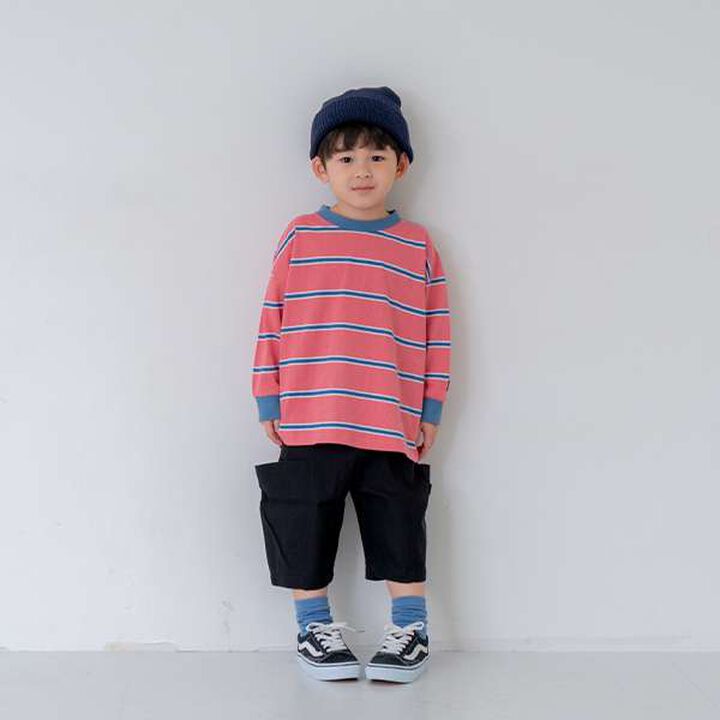 Multi Stripe Pattern Ribbed Sleeve Big Long T-Shirt,Beige, medium image number 14