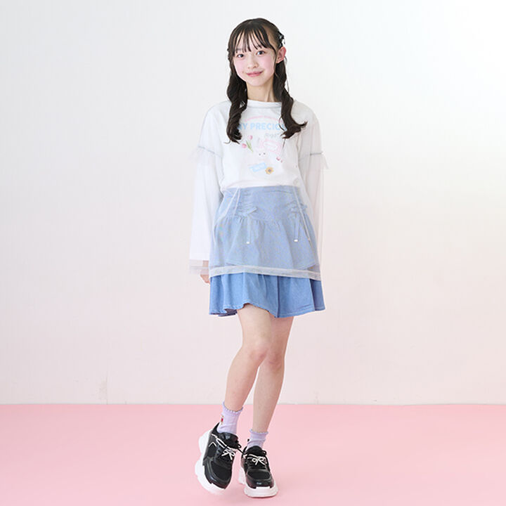 Drawstring Tiered Skirt with Shorts,Light blue, medium image number 4