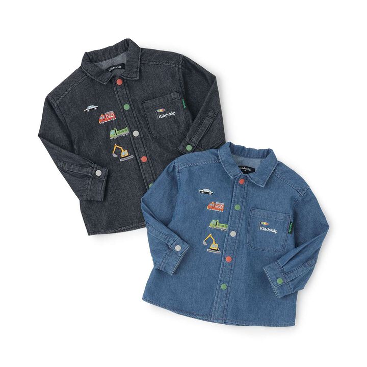 Embroidered Long-Sleeve Shirt with Work Vehicle Motif,Black, medium image number 8