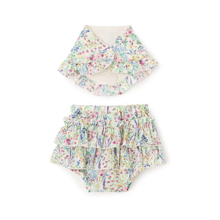 Botanical Flower Bib & Bloomers Set [Made in Japan],Pink, medium image number 1