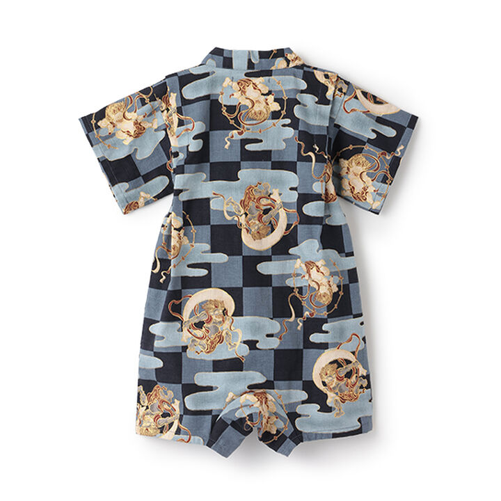 Jinbei All-in-One (Checkered Wind God & Thunder God Pattern),Navy, medium image number 1