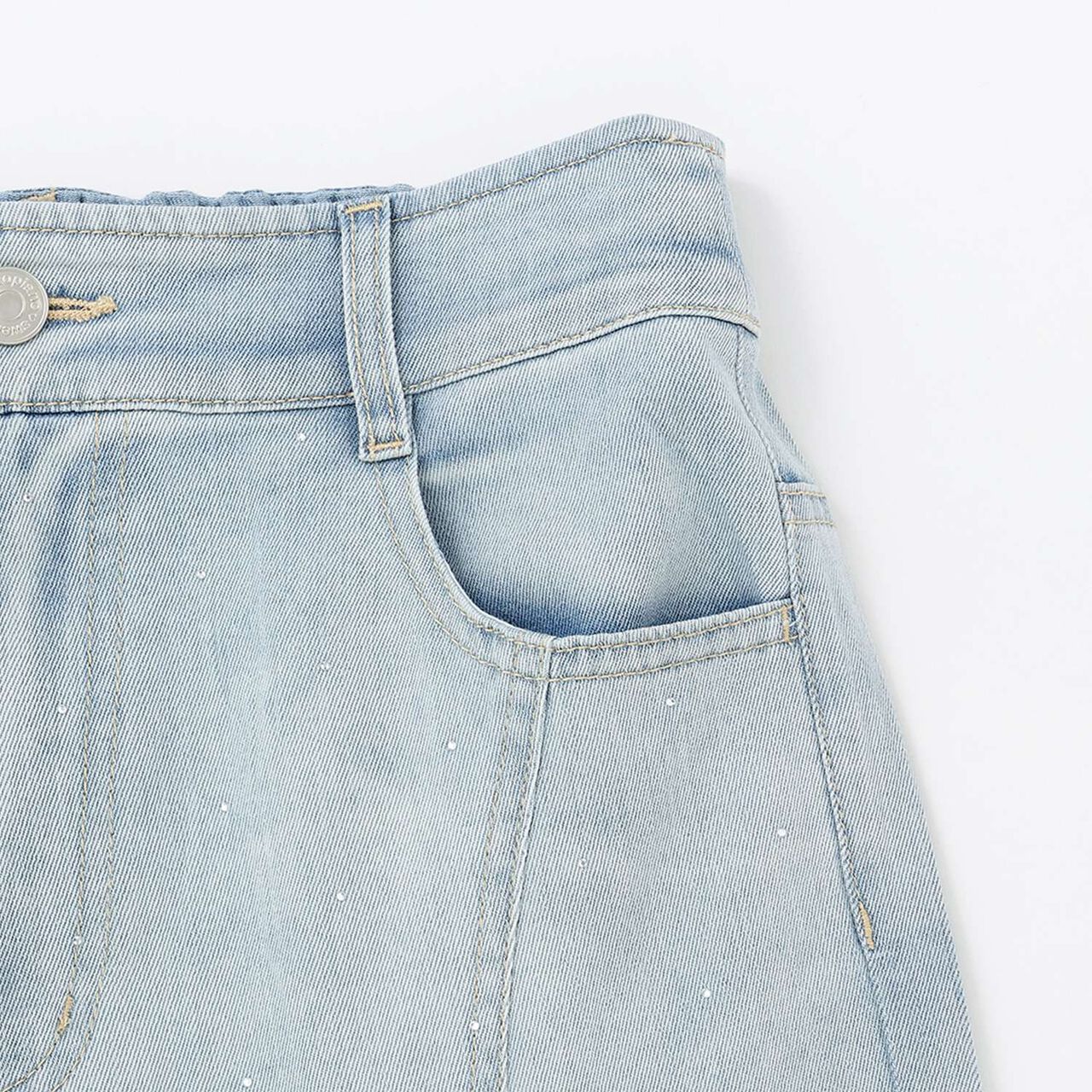 [Cool Touch] Sparkling Flare Denim Pants with Side Slits,Blue, large image number 7