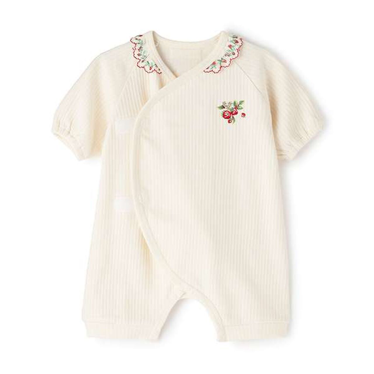 [Made in Japan] Wild Strawberry Frill Collar Newborn Wear,Pearl white, large image number 0