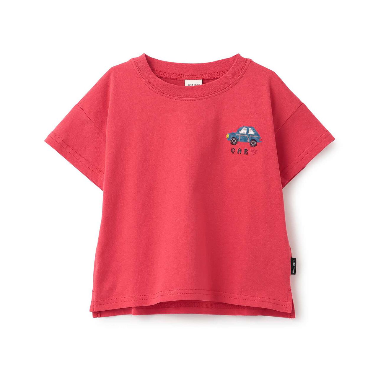 [Food Stain Resistant] Embroidered Short Sleeve T-Shirt,Coral red, large image number 14