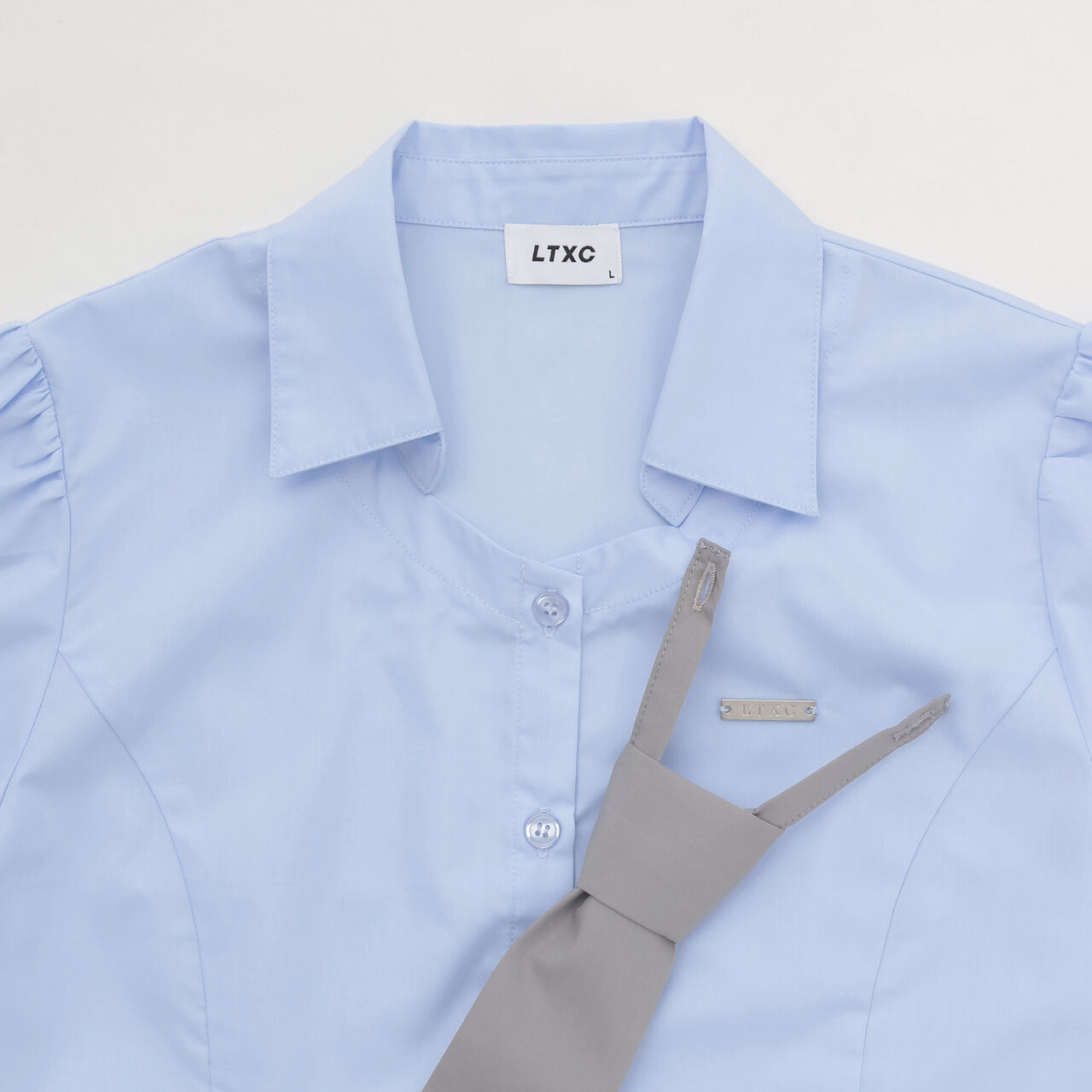 [LTXC] Stylish Short-Sleeve Shirt with Trendy Tie,Off white, large image number 21