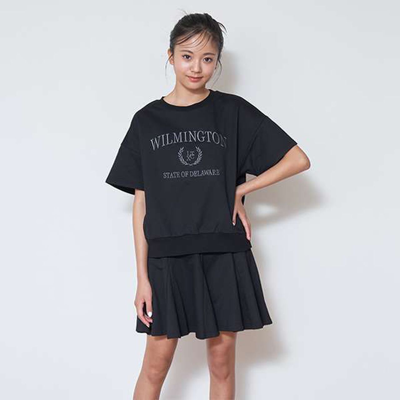 Flared Skirt Set,Black, large image number 0