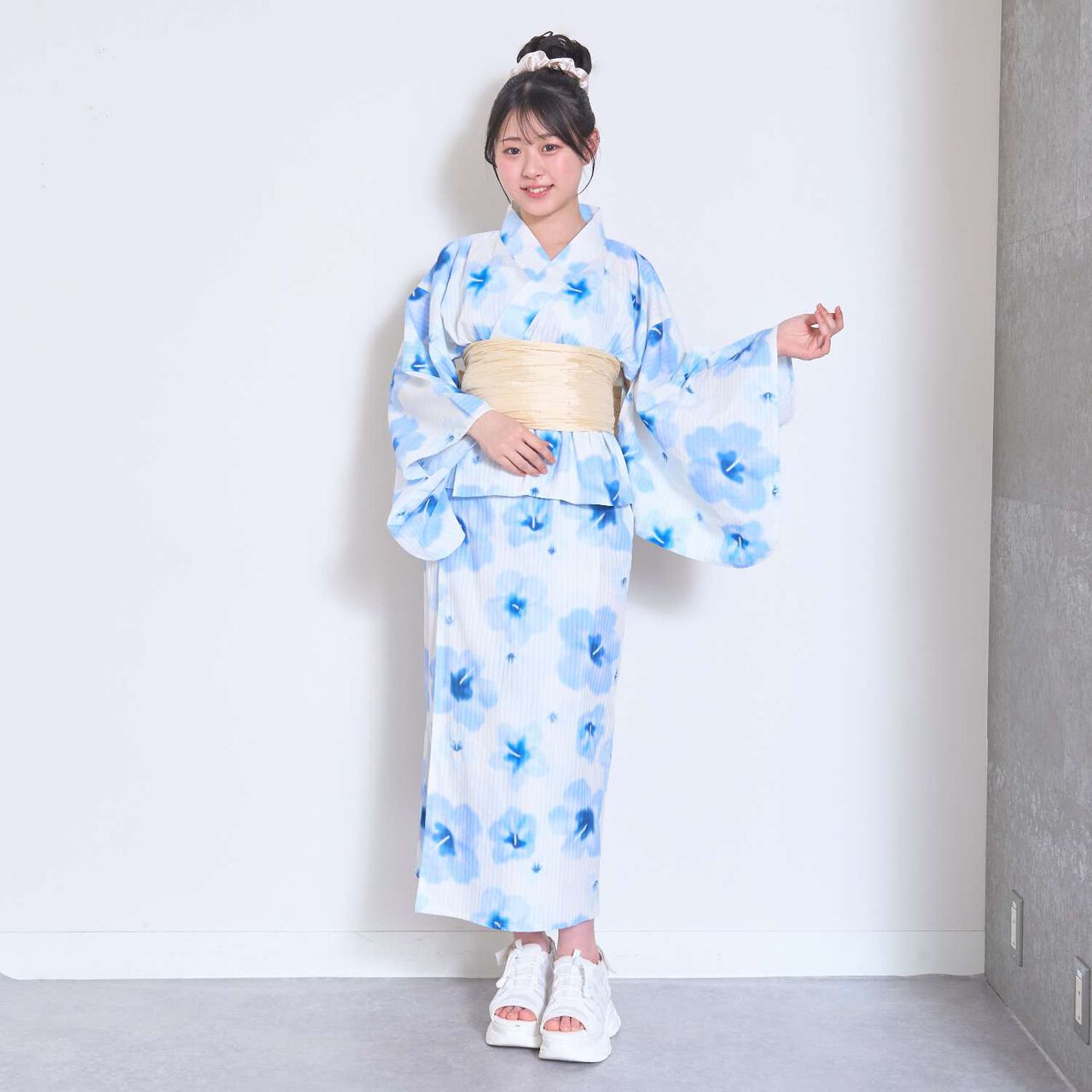 Floral Pattern Two-Piece Yukata,Pearl white, large image number 8