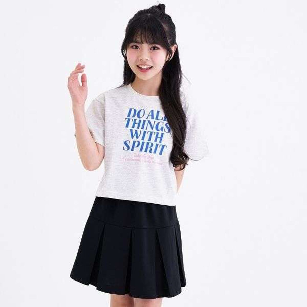 [3way Cool Touch] Logo Short-Sleeve T-Shirt & Pleated Skirt Outfit Set,Smoke white, large image number 0