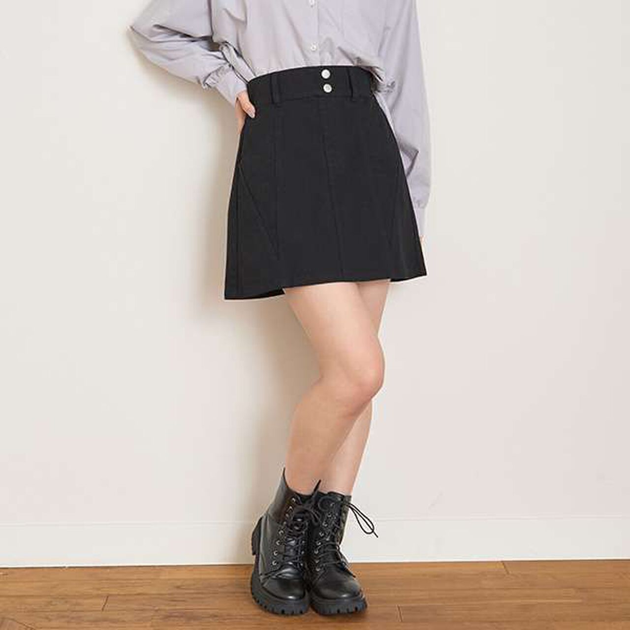 Color-Block A-Line Skirt Shorts,Ivory, large image number 20