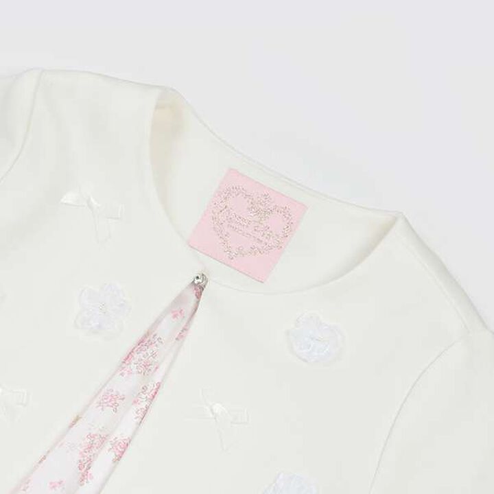 Flower Motif Scallop Trim Jacket,White, medium image number 4