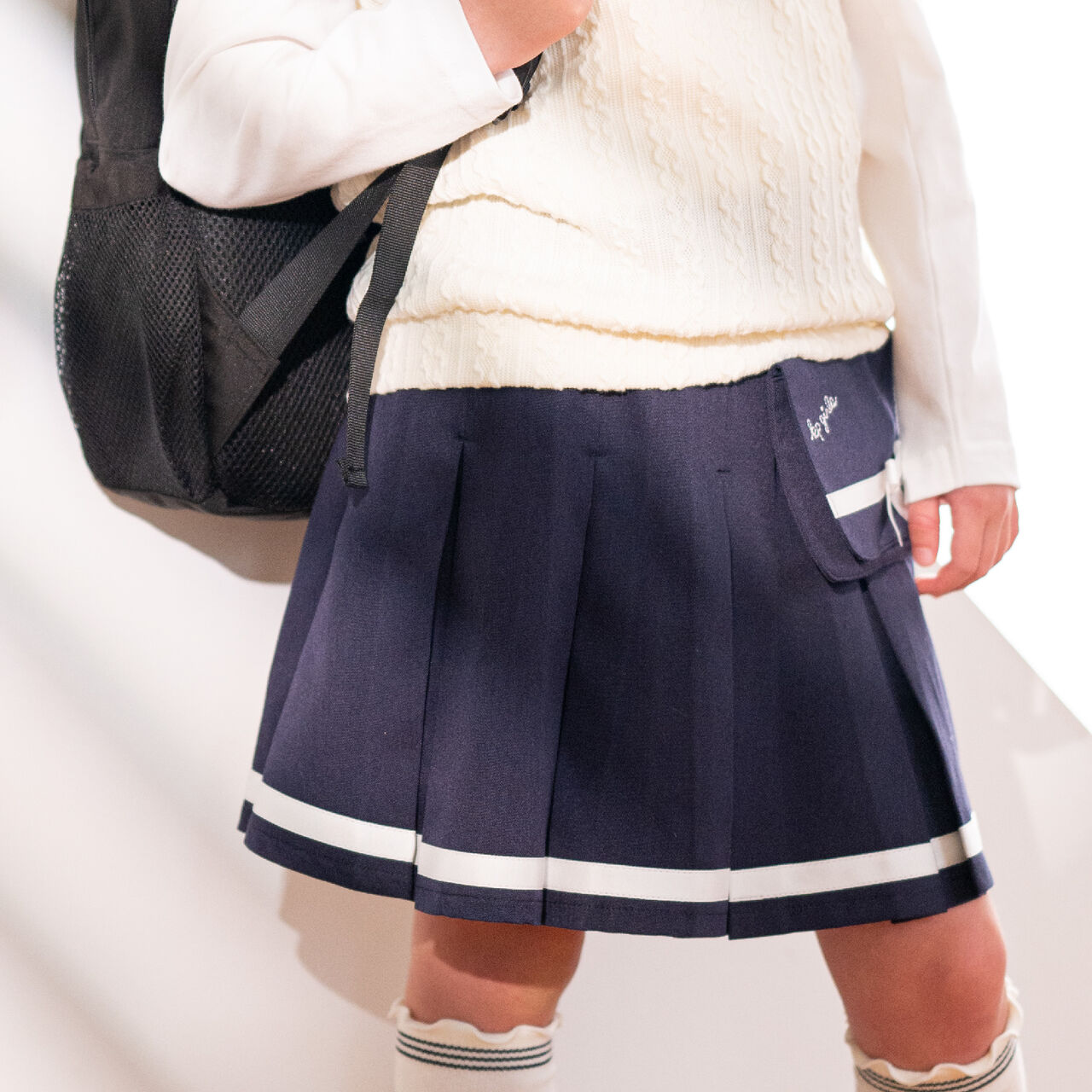 Pleated Skirt-Pants with Detachable Pocket,Navy, large image number 18