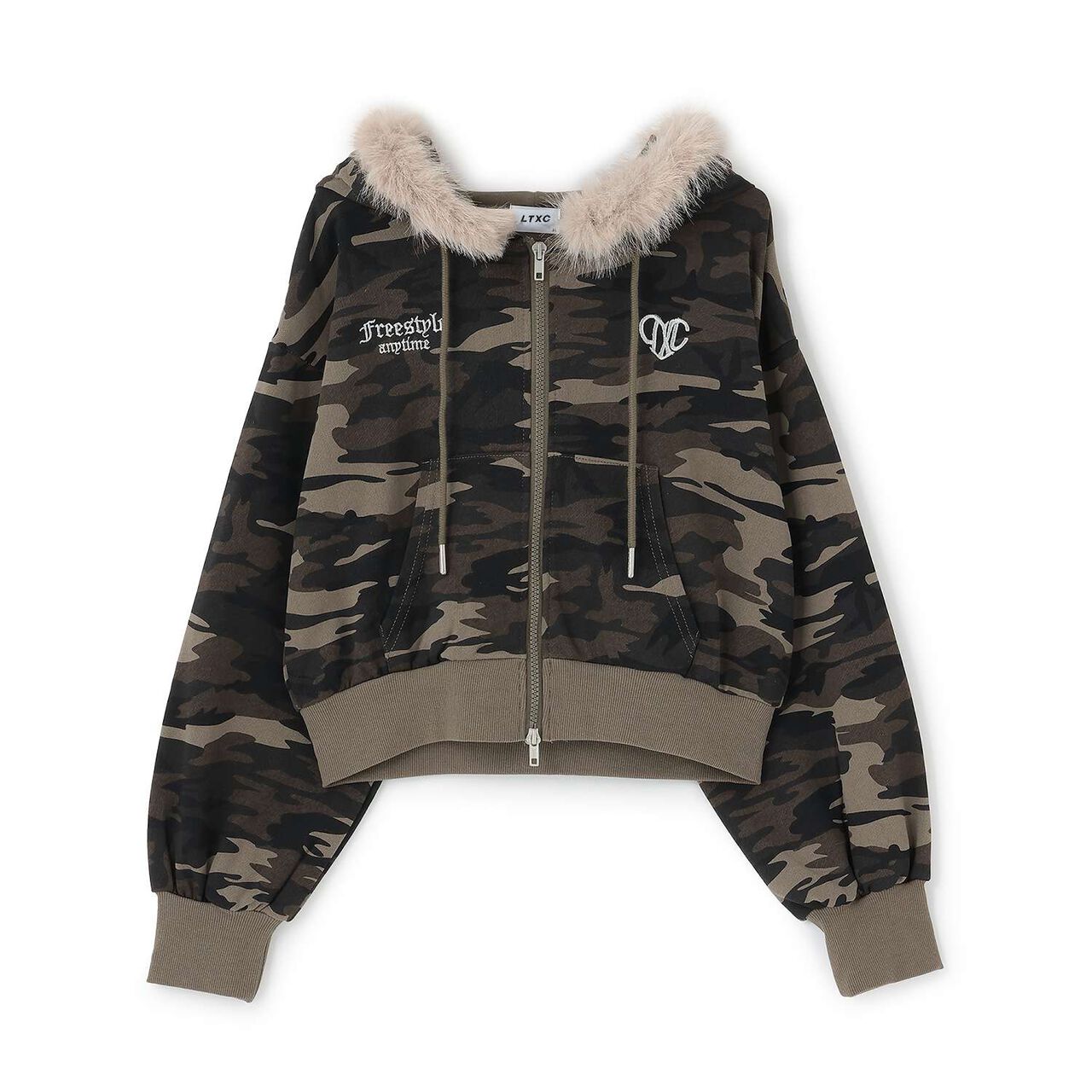 [LTXC] Fur-Trimmed Zip Hoodie,Khaki, large image number 14