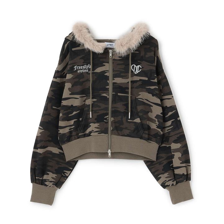 [LTXC] Fur-Trimmed Zip Hoodie,Khaki, medium image number 14