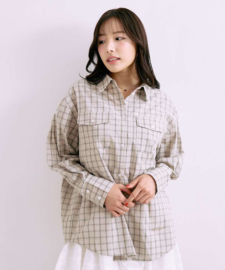 Checkered Shirt with Logo Plate [Korean Fashion],, medium